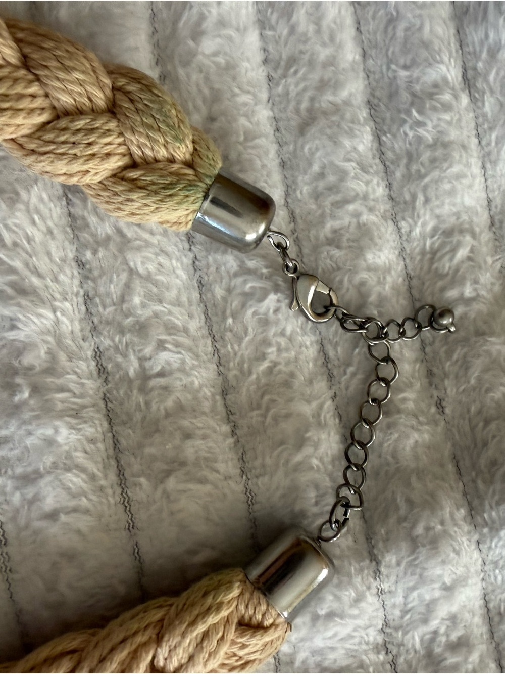 Braided Rope Necklace with Silver Coil Accent - Beige - Picture 2 of 4